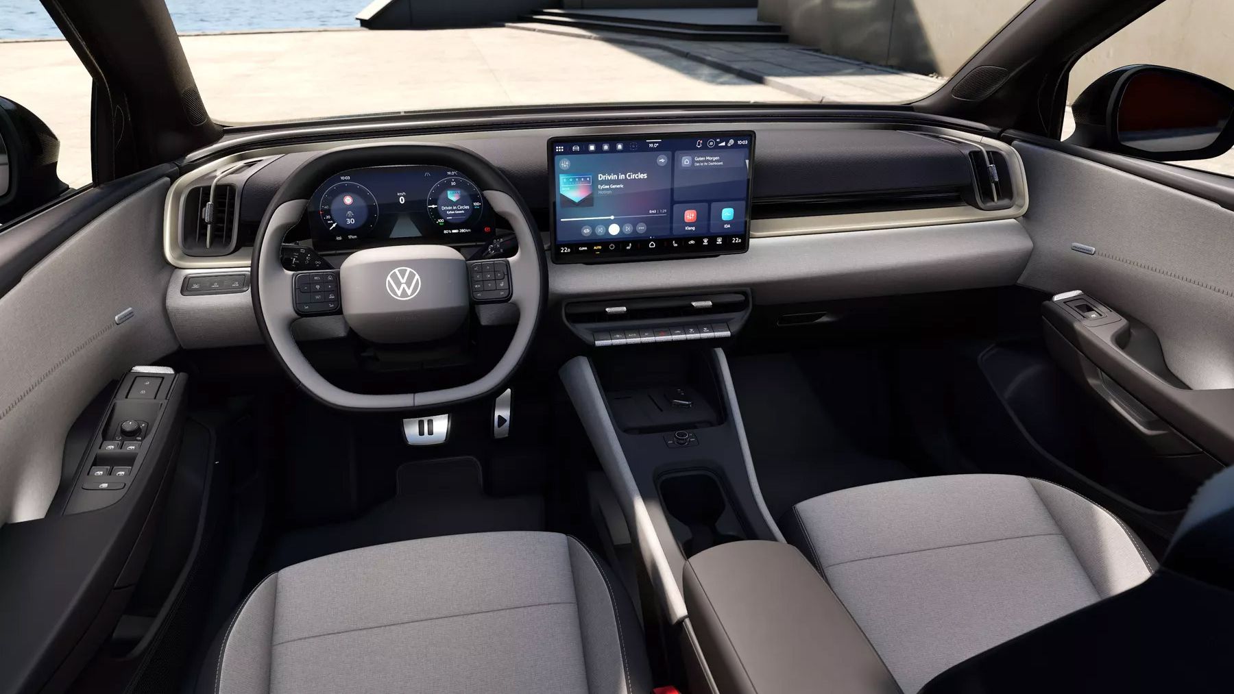 Изображението показва интериора на VW ID. Cross Style, видян от мястото на водача.