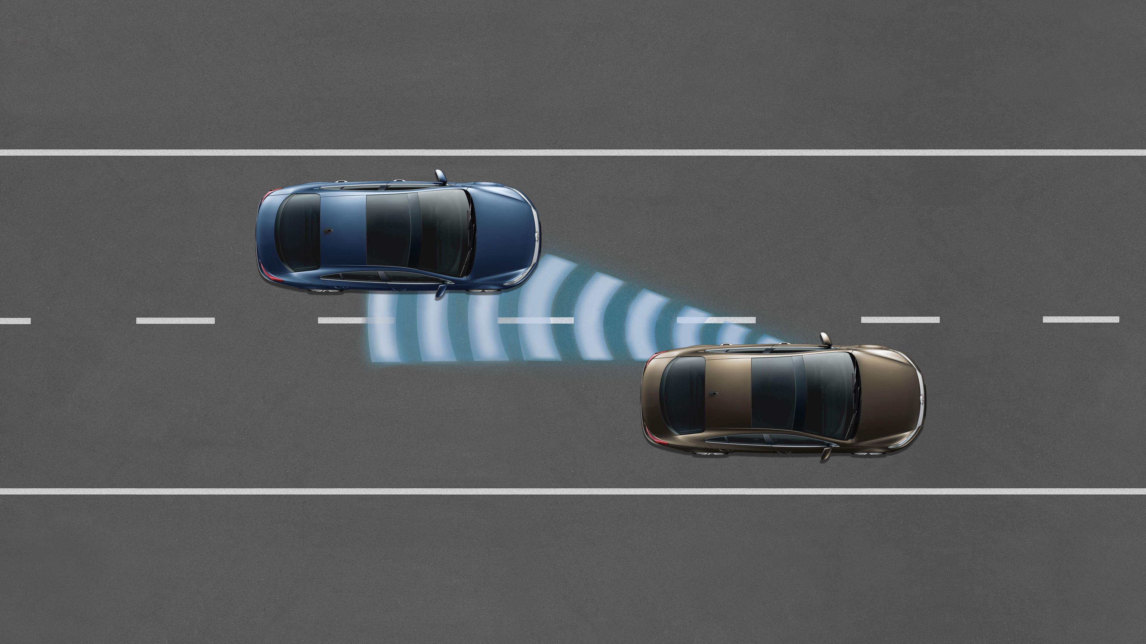 Графична илюстрация на система Side Assist за безопасна смяна на лента във Volkswagen Passat