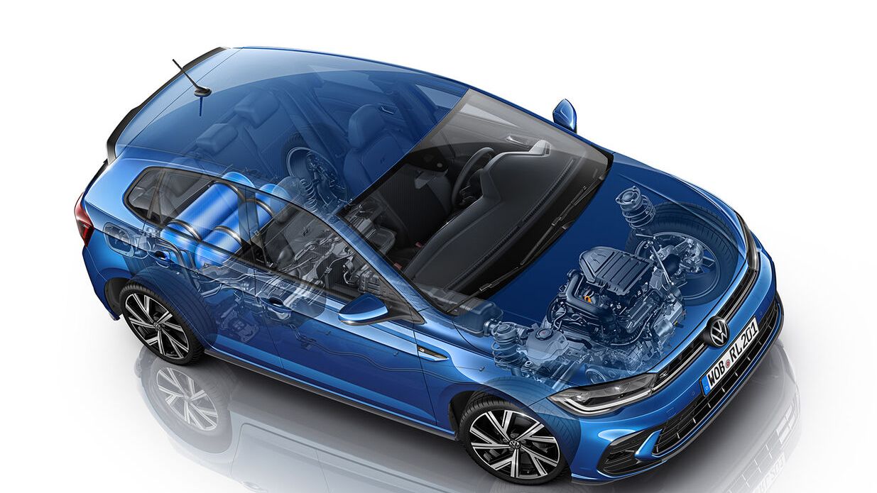 Grafik zur Verdeutlichung wie sich im VW Polo die Airbags öffnen. 