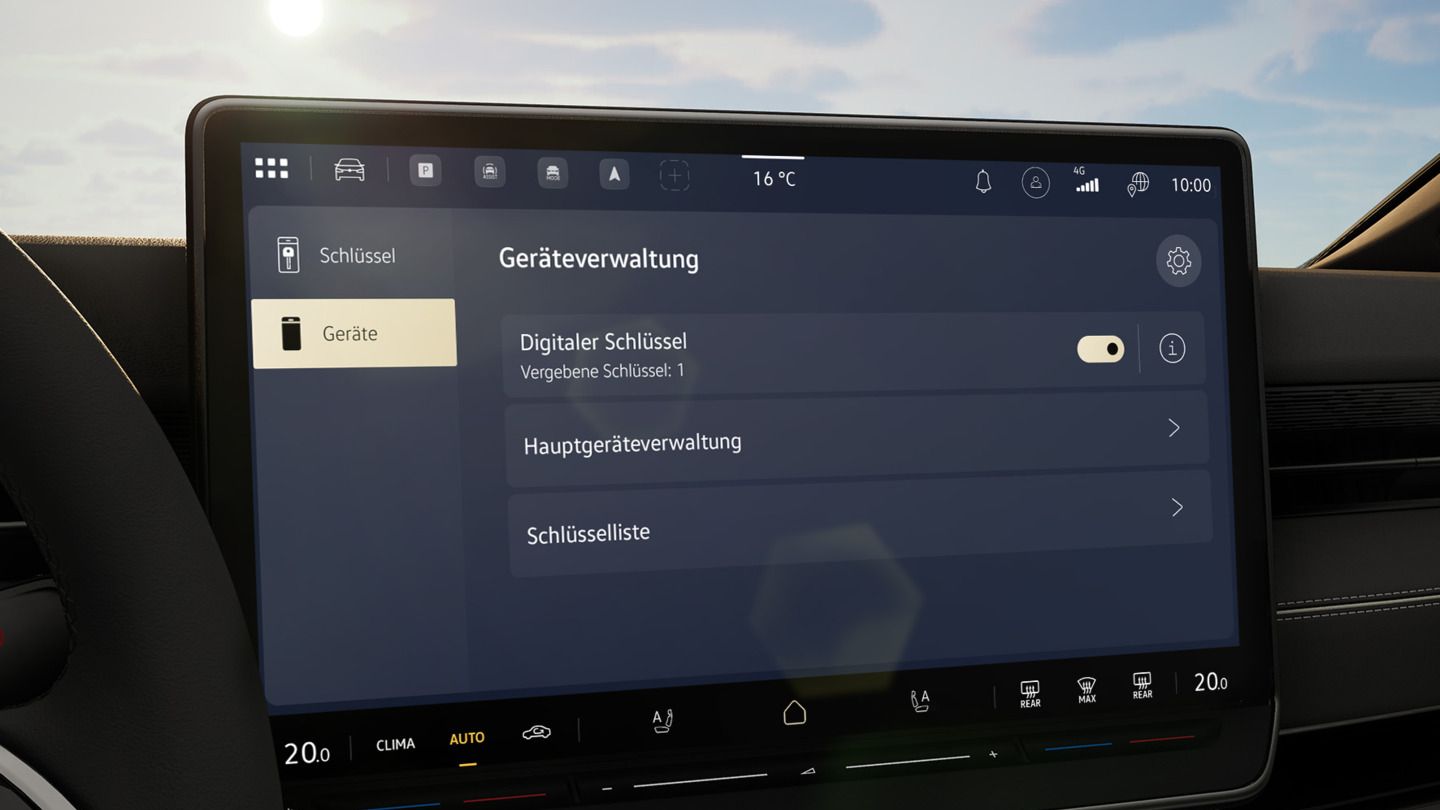 Ein Display im VW, welches den digitalen Schlüssel abbildet