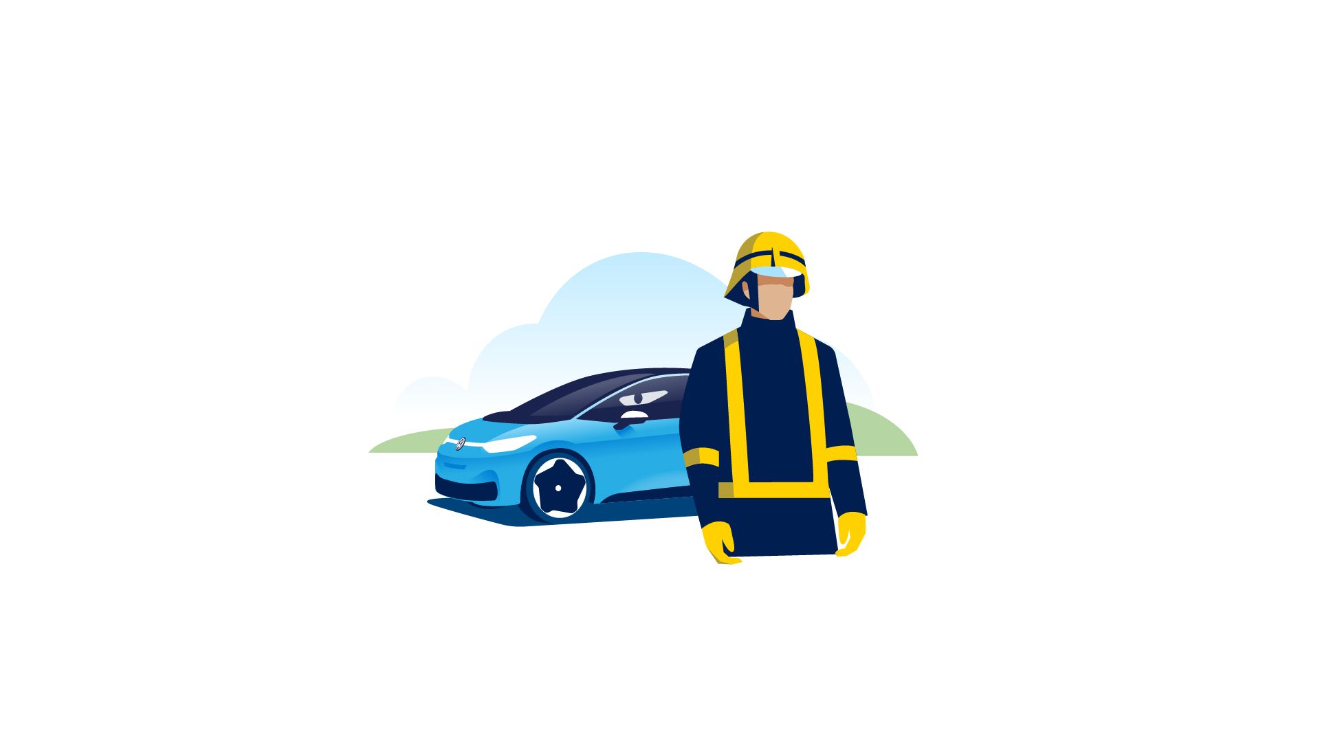Огнеборец стои пред Volkswagen ID.3.