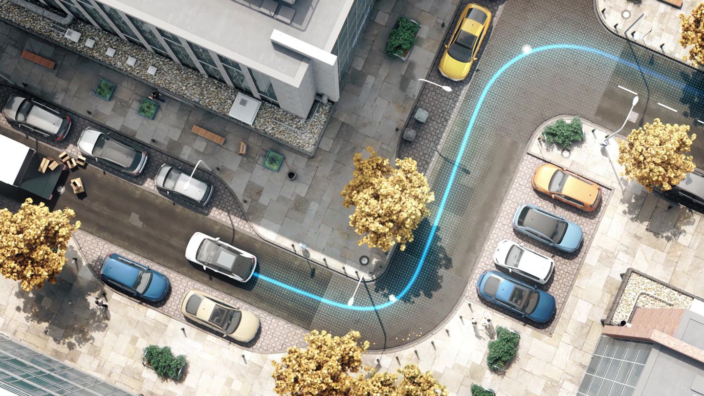 Das Bild zeigt eine Visualisierung des Assistenzsystems "Reverse Assist" 