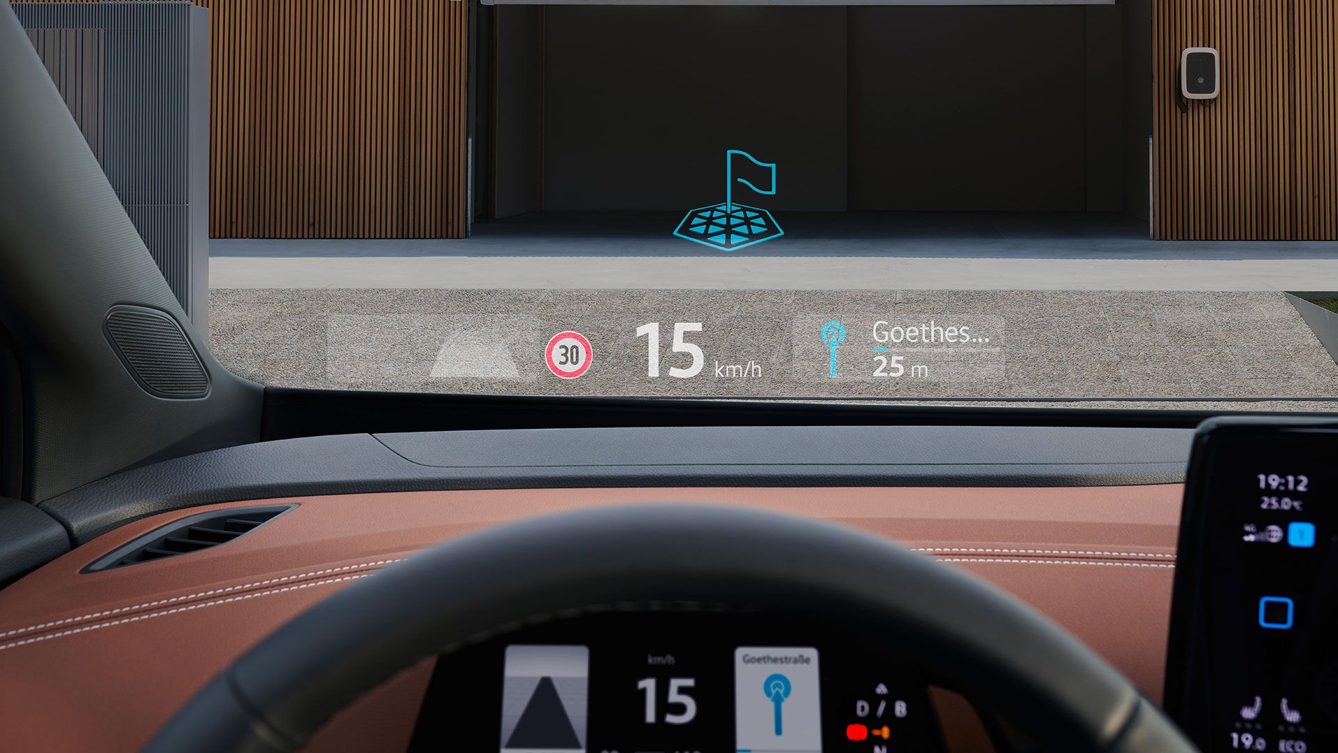 Поглед отвътре към челното стъкло на VW ID.5 с Head-up-Display