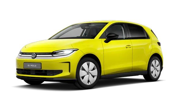 Страничен наклонен изглед на VW ID. Polo в Python Yellow